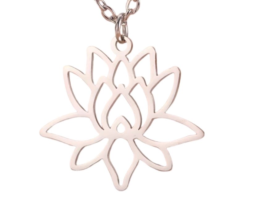 Colar Flor de Lótus em Aço Inoxidável 45-50 cm Pingente 19x21mm